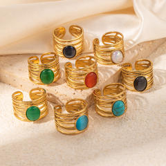 Multi-layer stainless steel ring women inlaid natural stone open stainless steel rings