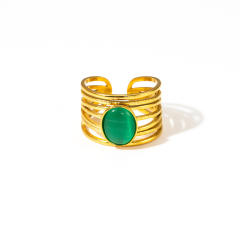 Multi-layer stainless steel ring women inlaid natural stone open stainless steel rings