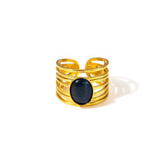 Multi-layer stainless steel ring women inlaid natural stone open stainless steel rings
