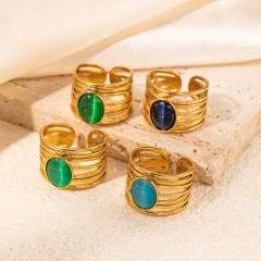 Multi-layer stainless steel ring women inlaid natural stone open stainless steel rings