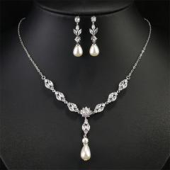 Water Drops Pearl Necklace Earrings Jewelry suit Women's High-end Bridal Accessories Jewelry Two-piece Set