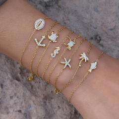 18KG holiday styel full diamond shell seahorse stainless steel necklace bracelet set