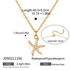18KG holiday styel full diamond shell seahorse stainless steel necklace bracelet set