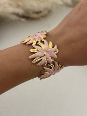 Hot sale sweet pink color enamel stainless steel bangle bracelet holiday ocean hand jewelry
