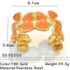 18KG orange color enamel leaf design stainless steel bangle bracelet