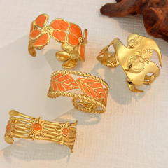 18KG orange color enamel leaf design stainless steel bangle bracelet