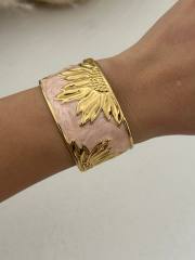 Hot sale sweet pink color enamel stainless steel bangle bracelet holiday ocean hand jewelry