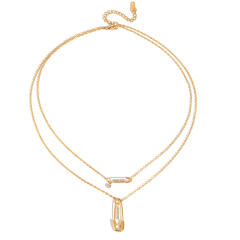 18KG classic diamond paperclip two layer stainless steel necklace dainty necklace
