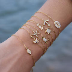 18KG holiday styel full diamond shell seahorse stainless steel necklace bracelet set