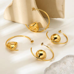 Exaggerated Glossy Round Ball Heart-Shaped Stainless Steel Earrings