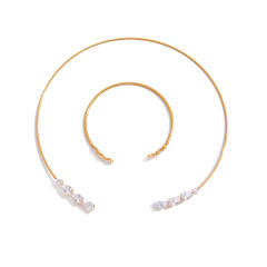 18KG drop cubic zircon diamond choker bracelet set stainless steel necklace set