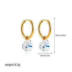 18K gold blue white porcelain earrings new Chinese oil enamel ceramic earrings Chinese style jewelry