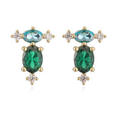 Elegant diamond flower colorful drop earrings studs copper earrings
