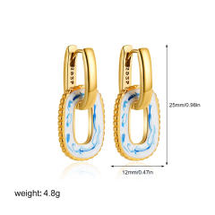 18K gold blue white porcelain earrings new Chinese oil enamel ceramic earrings Chinese style jewelry
