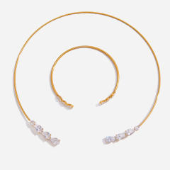 18KG drop cubic zircon diamond choker bracelet set stainless steel necklace set