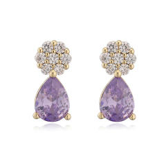 Elegant diamond flower colorful drop earrings studs copper earrings