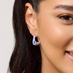 18K gold blue white porcelain earrings new Chinese oil enamel ceramic earrings Chinese style jewelry