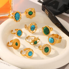Vintage turquoise stone natural stone inlaid stainless steel rings