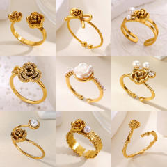 Simple rose flower stainless steel rings adjustable rings for women