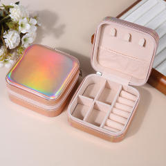 Laser Jewelry Box Simple Mirror PU Laser Jewelry Box Travel Portable Earrings Necklace Storage Box