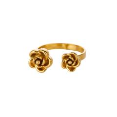 Simple rose flower stainless steel rings adjustable rings for women