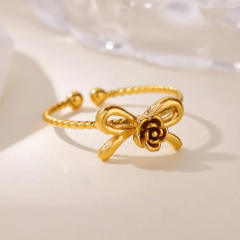 Simple rose flower stainless steel rings adjustable rings for women