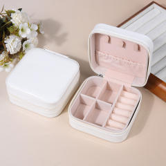 Laser Jewelry Box Simple Mirror PU Laser Jewelry Box Travel Portable Earrings Necklace Storage Box