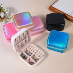 Laser Jewelry Box Simple Mirror PU Laser Jewelry Box Travel Portable Earrings Necklace Storage Box