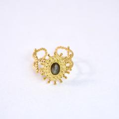 Retro Bohemian Sunflower Colorful Natural Stone Opening Ring Stainless Steel rings