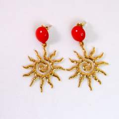 Holiday trend red enamel bead stainless steel sunshine dangle earrings stainless steel earrings