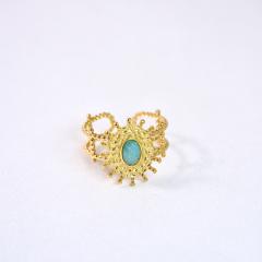 Retro Bohemian Sunflower Colorful Natural Stone Opening Ring Stainless Steel rings