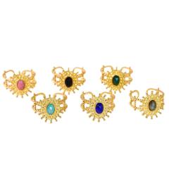 Retro Bohemian Sunflower Colorful Natural Stone Opening Ring Stainless Steel rings