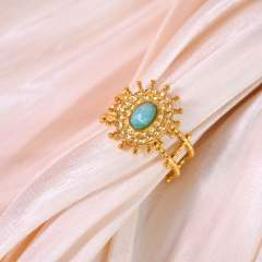 Retro Bohemian Sunflower Colorful Natural Stone Opening Ring Stainless Steel rings