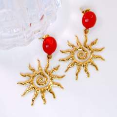 Holiday trend red enamel bead stainless steel sunshine dangle earrings stainless steel earrings