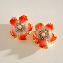 Silver needle colorful flower petal studs earrings holiday earrings