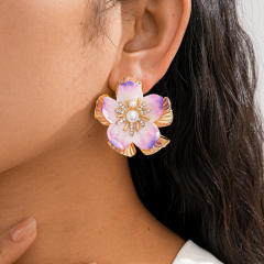 Silver needle colorful flower petal studs earrings holiday earrings