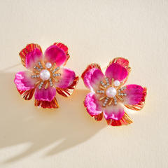 Silver needle colorful flower petal studs earrings holiday earrings