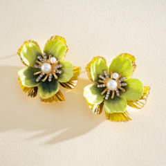 Silver needle colorful flower petal studs earrings holiday earrings
