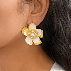 Silver needle colorful flower petal studs earrings holiday earrings