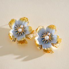 Silver needle colorful flower petal studs earrings holiday earrings