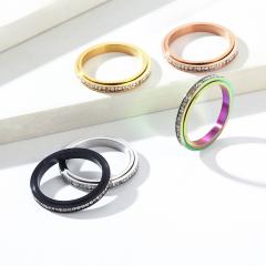 INS Simple 3mm Circle Full Diamond Rotatable stainless Steel Rings