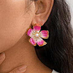 Silver needle colorful flower petal studs earrings holiday earrings