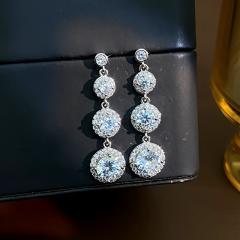Super shiny round cubic zircon dangle earrings diamond earrings