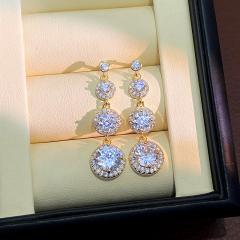 Super shiny round cubic zircon dangle earrings diamond earrings