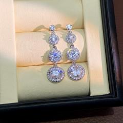 Super shiny round cubic zircon dangle earrings diamond earrings