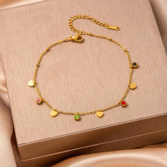 Summer hot sale colorful crystal hollow out heart moon charm stainless steel anklet