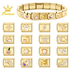 Module Charms in Gold with Simple Micro-Inlaid Zircon Design, DIY Connectable European-Style Creative Bracelet Jewelry Accessories