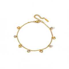 Summer hot sale colorful crystal hollow out heart moon charm stainless steel anklet