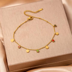 Summer hot sale colorful crystal hollow out heart moon charm stainless steel anklet