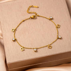 Summer hot sale colorful crystal hollow out heart moon charm stainless steel anklet